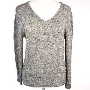 Silk Wool V Neck Knit Sweater Gray Speckled Vintage Tally Ho XS